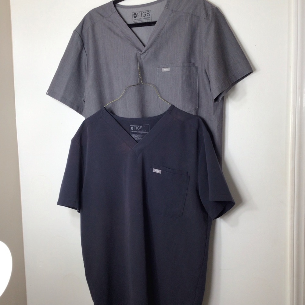 Figs Technical scrub top shirts grey blue large women medical hospital doctor